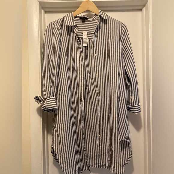 J Crew Linen-cotton beach shirt in stripe XS NWT - Picture 2 of 4